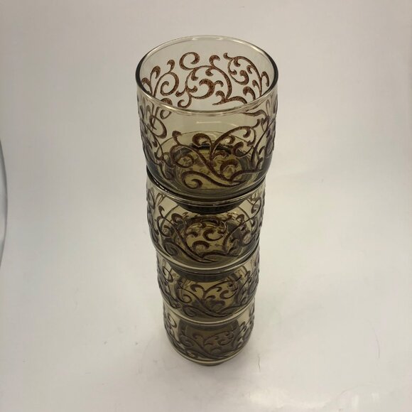 MCM Libbey Brown Prado Swirl Vtg 8 Oz Set of 4 - Picture 9 of 9
